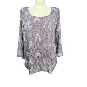 Womens Xl One World Live &‎ Let Live Embellished Bodice & Hem Purple Paisley Top